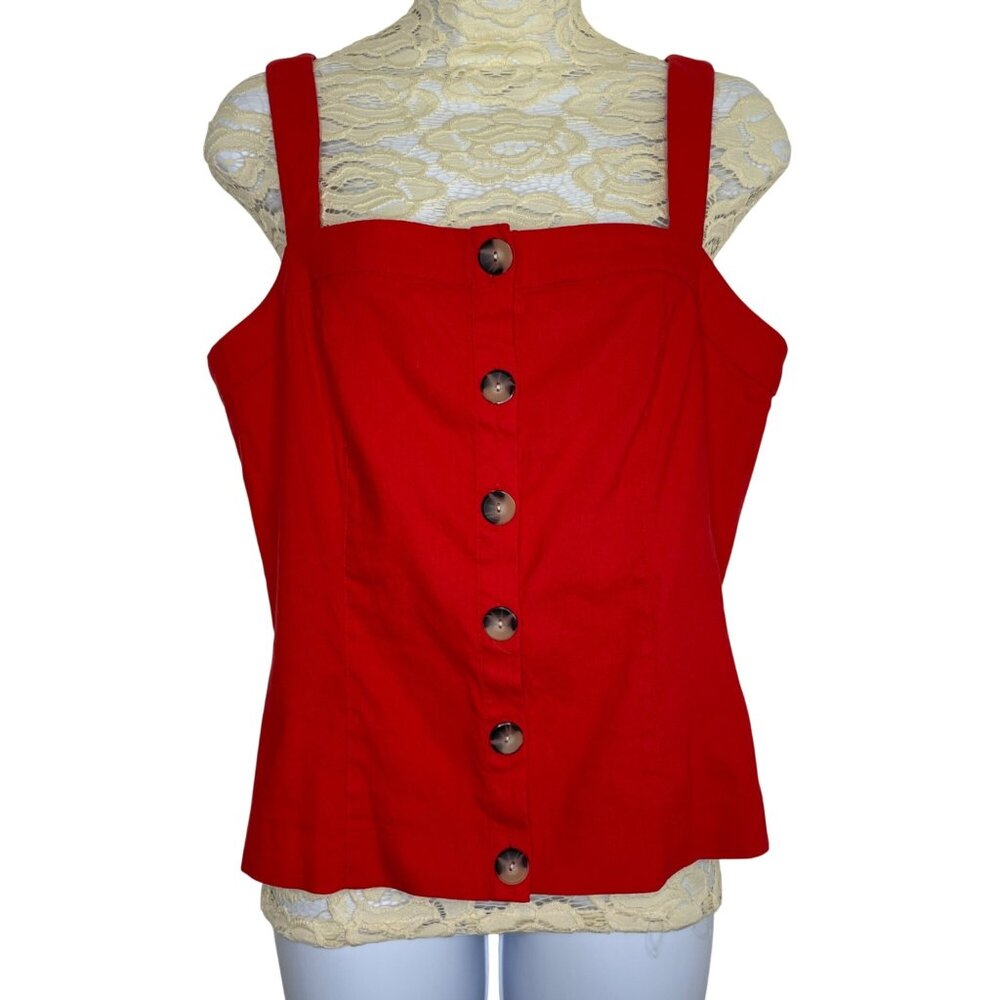 Antonio Melani Womens Red Linen Blend Button-Front Sleeveless Top‎ Size 10